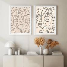 Cara de mujer abstracta, dibujo de una línea, impresiones y póster minimalista, Beige, arte de pared, pintura en lienzo, imagen de pared nórdica, decoración del hogar 2024 - compra barato