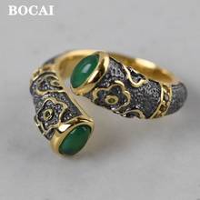 Женское серебряное кольцо BOCAI, серебряное кольцо с цветком из чистого серебра S925 пробы, инкрустированное зеленым халцедоном 2024 - купить недорого