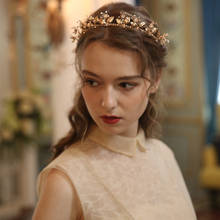 Baroque Women Hairband Gold Color Leaf Bridal Tiara Crown Rhinestone Wedding Hair Piece Handmade Accessories 2024 - buy cheap