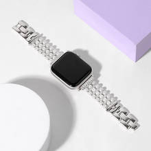 Correa de Metal + perla de alta gama para Apple watch, pulsera de repuesto de 44mm, 42mm, 40mm y 38mm para iwatch 6 5 4 3 2 1 SE 2024 - compra barato