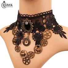 Women Steampunk Gothic Charm Choker Sexy Hollow Flower Lace Necklace Statement Gear Chain Design Jewelry Accessories 2024 - buy cheap