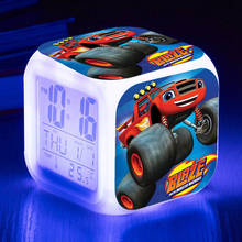 Reloj despertador digital multifunción para niños, dispositivo con pantalla grande brillante de 7 colores, con luces LED Blaze and the Machines, ideal para regalo 2024 - compra barato