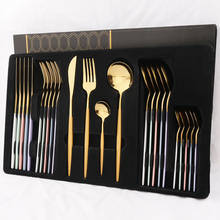 24Pcs/Set Stainless Steel Dinner Black Gold Dinnerware Set Knife Fork Coffee Spoon Cutlery Set Kitchen Tableware Silverware Sets 2024 - купить недорого