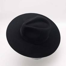 Fibonaccei-Sombrero de Jazz para hombre y mujer, sombrero de fieltro de lana, de ala grande, color negro, de 10cm, para Otoño e Invierno 2024 - compra barato