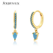 Andywen 100% 925 Sterling Silver Ovals Water Drop Turquoise Drop Earring 2021 Fashion Fine Jewelry Piercing Women Crystal 2024 - buy cheap