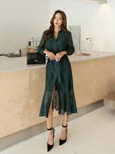 Spring Hollow-out Lace Women  Dress with Belt Single Breasted Elegant Mermaid Female Dress Full Sleeve Autumn Vestidos femme 2024 - buy cheap