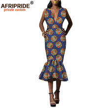 2022 Fashion Style African Dress for Women Sexy V-neck Bazin Riche Femme Africane Clothing Mid-calf Length Sleeveless A722521 2024 - buy cheap