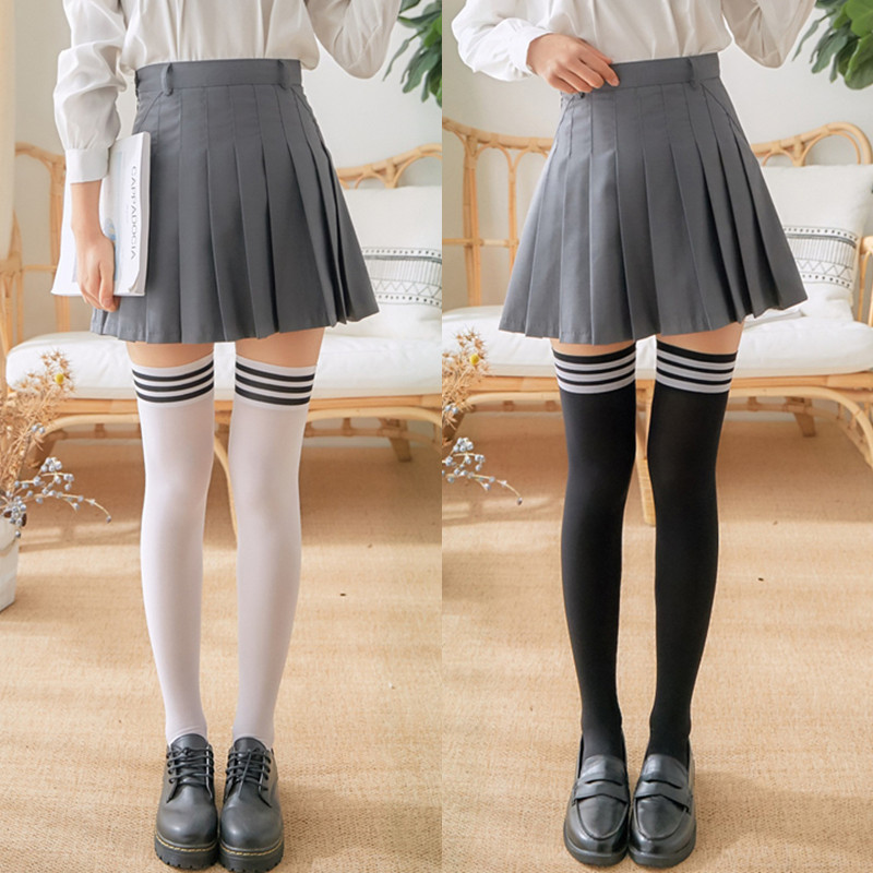 Sexy Black White Striped Long Socks Women Thigh High Socks Over The Knee  Stockings Japanese Lolita Ladies Girls Knee High Socks Color: Green, Size:  One Size