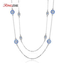 TONGZHE 925 Sterling Silver Necklace Round Pendant Evil Eye Necklaces Blue Zircon Long Link Chain Turkey Jewelry Gifts for Women 2024 - buy cheap