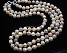 Ожерелье из пресноводного жемчуга натурального цвета, 20 дюймов, 2 ряда, 9 мм 2024 - купить недорого