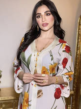 Женское платье Дубай Jalabiya, мусульманское модное платье с цветочным принтом и оплеткой, хиджаб в этническом арабском стиле, абайя, кафтан, Марокко, Оман, вечевечерние НКА Eid 2024 - купить недорого
