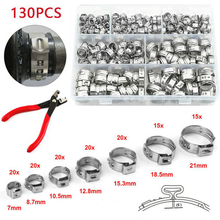 130pcs 304 Stainless Steel Single Ear Stepless Hose Clamps Clamp Assortment Kit Crimp Pinch Rings for Securing Pipe Hoses 2024 - buy cheap