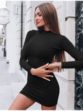 Autumn Sexy Solid Color Turtleneck Skinny Mini Dress Women Fall  Keep Warm Long Sleeve Slim Dress 2024 - buy cheap