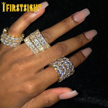 Silver Color Iced Out Bling Cubic Zirconia Engagement Band Ring Baguette 5A CZ Women Fashion Personality Finger Rings Jewelry 2024 - buy cheap