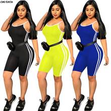 2019 Summer women spaghetti strap sleeveless striped splicing skinny knee length playsuit sporty casual jumpsuit romper p8293 2024 - buy cheap