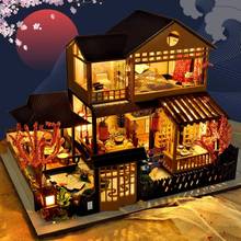 Cutebee diy kit casa de bonecas construção japonesa em miniatura de madeira casas de bonecas com móveis luzes led para o presente aniversário das crianças 2024 - compre barato