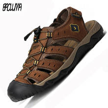 Summer Men's Sandals Genuine Leather Men Sandals Brand Moccasins Outdoor Roman Designer Breathable Leather Men Sandals Slippers 2024 - buy cheap