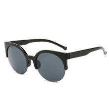 Cooyoung óculos de sol redondo meio armação, óculos fashion vintage para mulheres com uv400 2024 - compre barato
