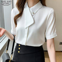 Office Single Breasted Women Shirts 2022 Short Sleeve Chiffon Women Blouse and Tops Solid White Female Clothing Blusas 14343 2024 - buy cheap