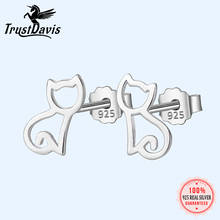 Серьги-гвоздики Trusta из стерлингового серебра 100% пробы с имметричной подвеской в виде кошки, подарок для школьниц и дочери DS011 2024 - купить недорого