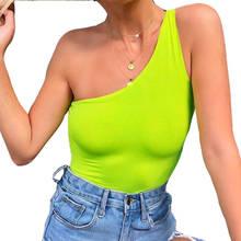 Traje de una pieza con cuello inclinado para Mujer, Mono de un hombro a la moda, Mono para Club, Mono verde neón, Body Sexy, Mono de verano M0046 2024 - compra barato