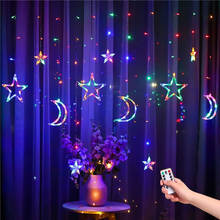 220V EU Plug Moon Star LED Curtain Lights Christmas Fairy Garlands Outdoor LED Twinkle String Lights Holiday Festival Decoration 2024 - buy cheap