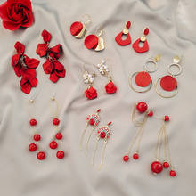 Brincos estilo coreano flor coração vermelho doce gota longa para mulheres meninas geométrico redondo floral balançar brinco joias de casamento 2024 - compre barato