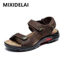 Mixidelai sandálias masculinas de couro legítimo, sapatos confortáveis para praia, para homens, verão romanos, tamanhos 38 a 48 2024 - compre barato