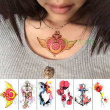 Водонепроницаемая временная татуировка наклейка ожерелье сердце крыло цветок якорь ключ маленький тату поддельные татуировки флэш татуировки для мужчин женщин 2024 - купить недорого
