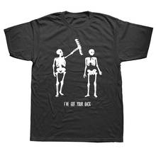Camiseta de algodão para homens, camiseta engraçada com gola o, manga curta, estampa de esqueleto, novidade para o verão 2024 - compre barato