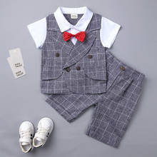 Summer Toddler Baby Boys Gentleman Outfits Woven Cotton Short Sleeve Shirt+Short Pants+Bow Tie 3Pcs Overalls Formal Clothes Set 2024 - buy cheap