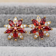 New Stud Earrings For Women's Gold plated red Earrings Waterdrop Red ZirconTrendy Jewelry for Party Wedding Anniversary Gift 2024 - buy cheap