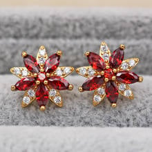 New Stud Earrings For Women's Gold plated red Earrings Waterdrop Red ZirconTrendy Jewelry for Party Wedding Anniversary Gift 2024 - buy cheap