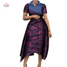 Brw africano vestido feminino 2021 denim & print tecido estampado cera vestidos bazin riche meados de bezerro áfrica arco sexy vestido wy7044 2024 - compre barato