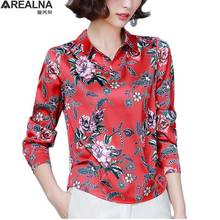Camisa de cetim feminina moda coreana, blusa vintage, estampa floral, tops plus size 5xl 2024 - compre barato