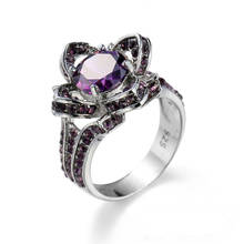 New Fashion purple Flower Jewelry 0.8ct AAAAA zircon cz wedding band rings for women 925 sterling silver Female party Ring 2024 - buy cheap