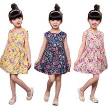 Vestido de verão para meninas, vestidos florais meninas de algodão sem mangas para crianças de 2 a 6 anos 2024 - compre barato