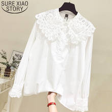Женская блузка, белая кружевная блузка с длинным рукавом, 1740 50, 2019 2024 - купить недорого
