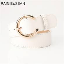 RAINIE-Cinturón de piel sintética con hebilla de Pin para mujer, cinturón femenino de marca, color blanco, para vestidos 2024 - compra barato