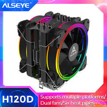 ALSEYE H120D CPU Cooler RGB Fan 120mm PWM 4 Pin 6 Heat Pipes Cooler for LGA 775 115x 1366 2011 1200 AM2+ AM3+ AM4 support X99 2024 - buy cheap