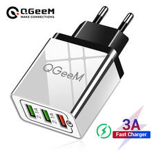 QGEEM 3 USB Charger Quick Charge 3.0 Fast USB Wall Charger Portable Mobile Charger QC 3.0 Adapter for Xiaomi iPhone X EU US Plug 2024 - купить недорого