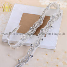 Fangzhidi 1 quintal feito à mão costurar em cristal de vidro prata strass applique vestido de noiva applique para cinto de faixa de noiva diy decoração 2024 - compre barato