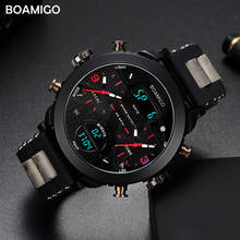 men watches BOAMIGO brand 3 time zone military sports watches male LED digital quartz wristwatches gift box relogio masculino 2024 - buy cheap