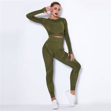 Seamless Gym Sport Set Women Mesh Yoga Suits Workout Clothes For Women Long Sleeve Crop Top Sexy Leggings Activewear 2024 - buy cheap