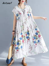 short sleeve oversized cotton vintage floral dresses for women casual loose maxi long summer beach dress elegant clothing 2022 2024 - buy cheap