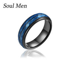 6 mm azul carboneto de tungstênio anel de banda de casamento para homem feminino losango fino preto centro sulco conforto tamanho apto 6-13 2024 - compre barato