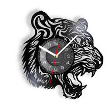 Relógio de parede com cabeça de tigre, relógio decorativo para homens, animais selvagens, natureza africana, selvagem, vida selvagem, vinil, gravação, presente para quarto de homem 2024 - compre barato
