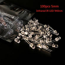 100pcs 5mm Infrared IR LED 940nm Light Emitting Diode Lamp 20mA 1.45-1.65V 5 mm Transparent Water Clear Lens 940 nm DIP Emitter 2024 - buy cheap