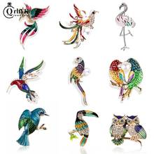 Broche esmaltado de pájaro de cristales para mujer, alfiler con diseño de flamenco, Fénix, Pato Mandarín, búho, Animal, accesorios de joyería 2024 - compra barato