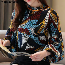 2022 Summer Fashion Women Blouse Shirts Long Sleeve floral printed Chiffon Turtleneck Formal Women White Black Shirts Plus size 2024 - buy cheap